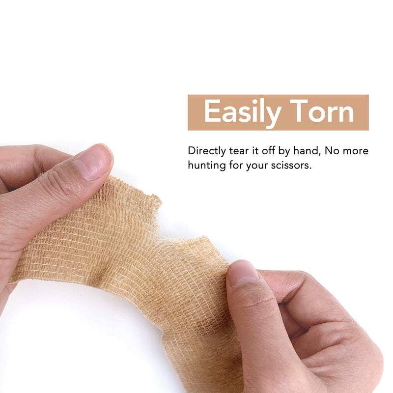 RISEN Cohesive Bandage 2” x 5 Yards, 6 Rolls, Self Adherent Wrap Medical Tape, Adhesive Flexible Breathable First Aid Gauze Ideal for Stretch Athletic Tan 6 Count (Pack of 1)