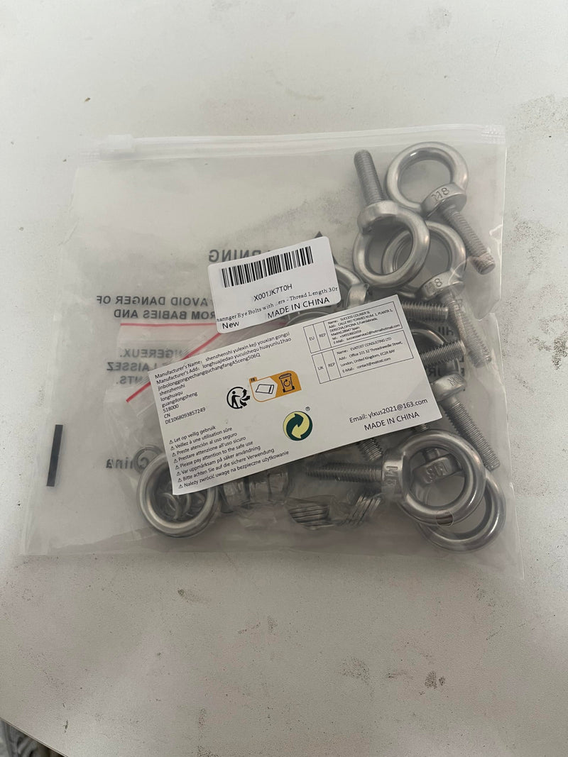 Eye Bolts with Nuts, M8 10Pcs EyeBolts Stainless Steel Machinery Shoulder Lifting Ring Eye Bolt Heavy Duty Screws Bolt with Lock Nuts & Lock Washers, Flat Washers - Thread Length 30mm M8, 10 Pack