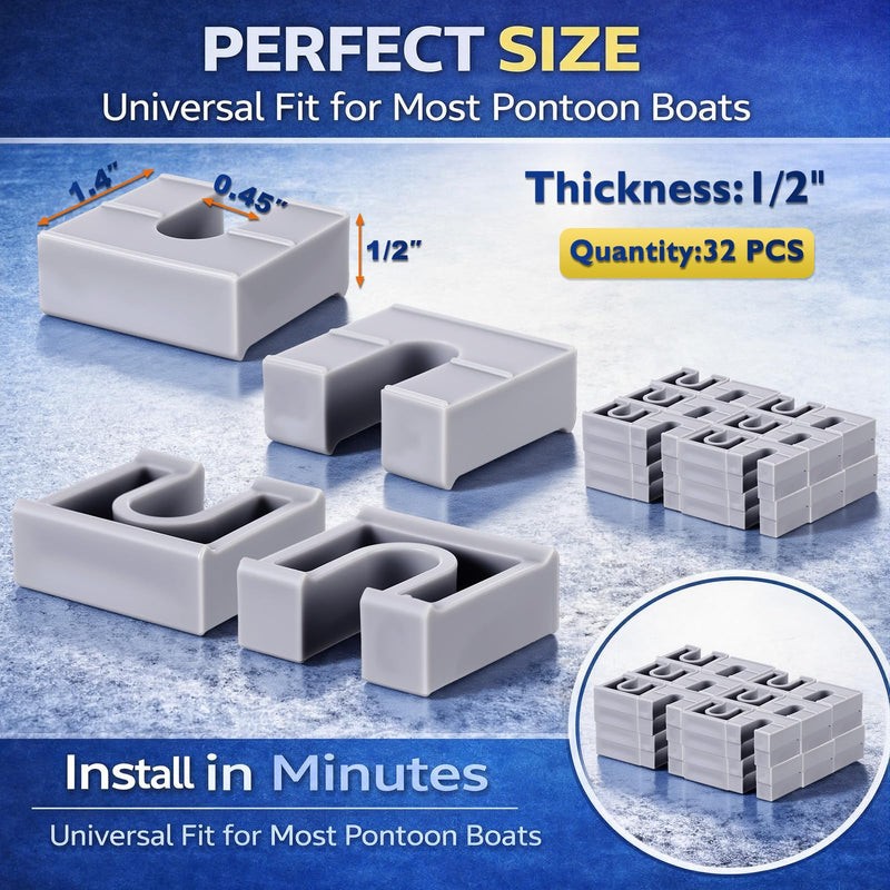 Pangda 32 Pcs Pontoon Fence Riser Kit Pontoon Boat Rail Spacers for Rising Boat Railing Nylon Gray Eliminate Pooling Water on the Deck 1/2"