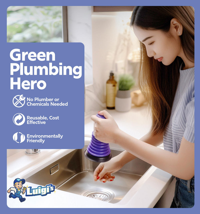 Luigi's Mini Plunger for Bathroom Kitchen Sink Bath & Shower Drain - Small Powerful Sink Plunger Clog Remover for Sink Drain - Mini Accordion Sink Shower Drain Bathtub Plunger Mini Sink Plunger