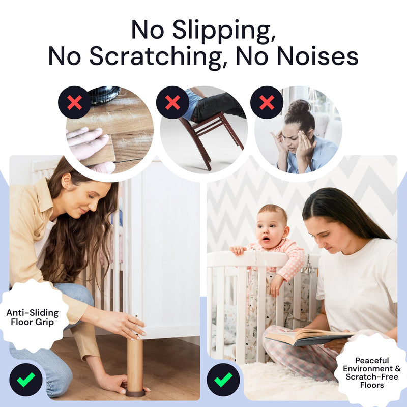 CasterMaster Non Slip Furniture Pads for Hardwood Floors - 2x2 Brown Round Rubber Feet for Furniture - Anti Slip Couch Stoppers to Prevent Sliding - Set of 4 Bed Stoppers