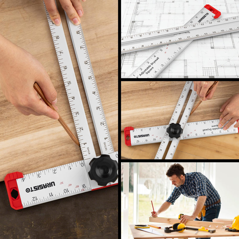 URASISTO 24 Inch T-Square Tool, Aluminum Adjustable Drywall T-Square Ruler, Multi Angle Measuring Ruler for Layout and Marking