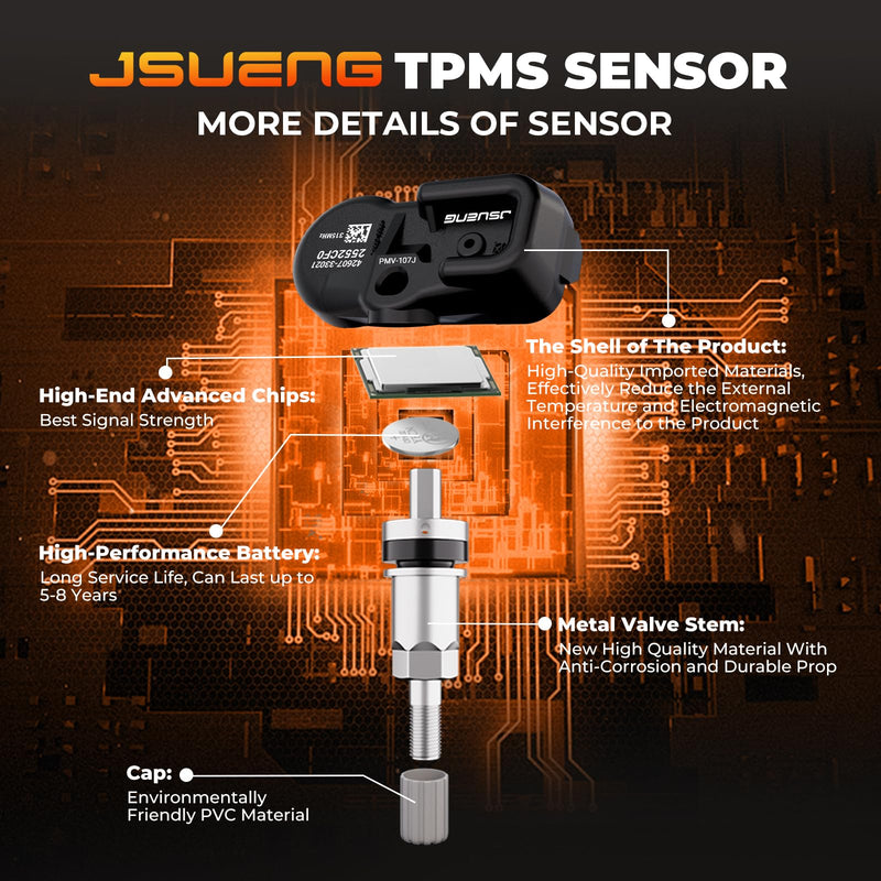 TPMS Sensor Compatible for Toyota Lexus Scion Pontiac, Tire Pressure Monitoring Sensors for Highlander Camry Rav4 Corolla Prius Avalon ES GX LX, 4-Pack Replaces 42607-33011 PMV-107J 315Mhz