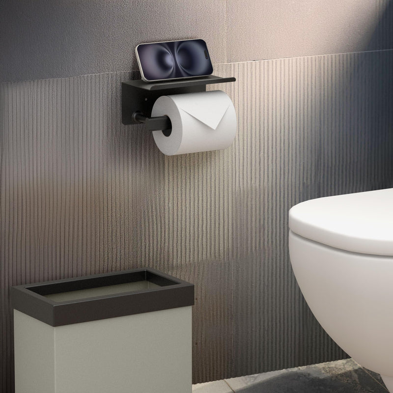 Gatco 1422MX Elevate Toilet Paper Holder with Mobile Shelf, Matte Black