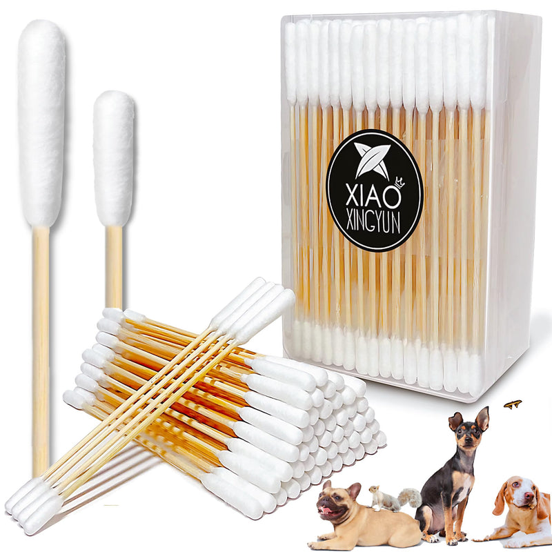 100 PCS 6 Inch Long Cotton Swabs in Box - Professional Large Cotton Swabs with Bamboo Handle - Double Sided Dog Ear Swabs - Specially Designed Big Cotton Swabs for Dog Ear, Cleaning Solution Double Round-100 PCS