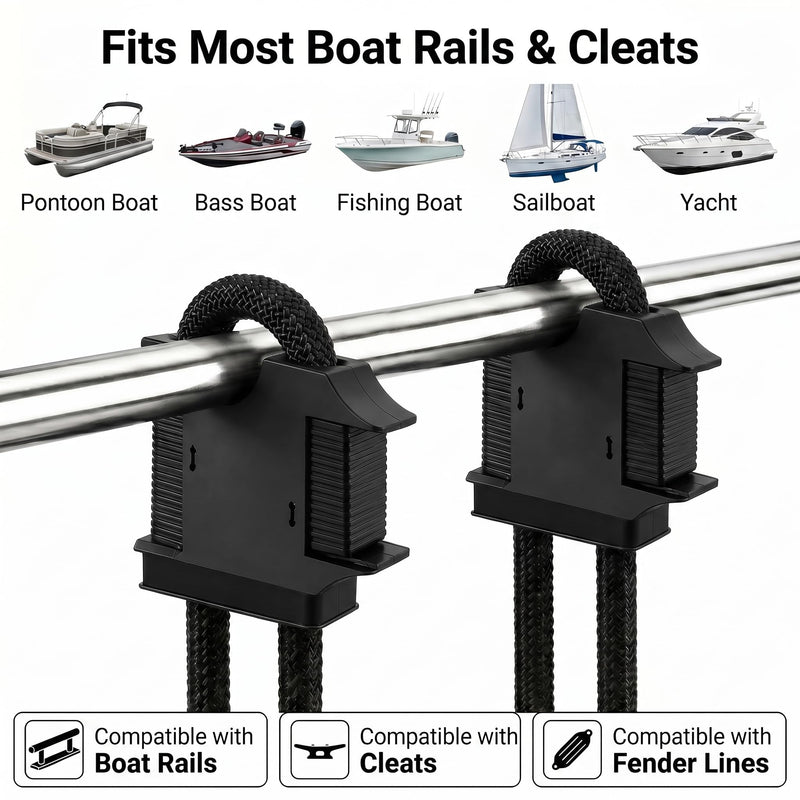 2 Pack Boat Fender Hanger, Quick Connect and Release Boat Rail Cleats Fender Clips for Boat Bumpers, Boat Bumper Holder Clips Adjuster for Pontoon Boat Bass Boat Jon Boat Black