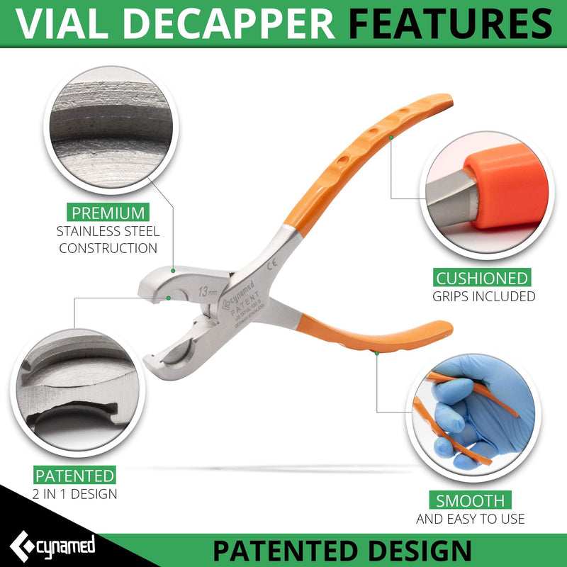 Cynamed Twin Action Decapper Pliers - Perfect for Decapping 13mm and 20mm Crimped Vials and Bottles D-13/20C