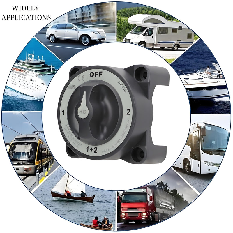 500A Battery Disconnect Switch, HD-Series Heavy Duty ON/OFF Power Disconnect Switch, 32V DC 4 Position OFF-1-1+2-2 Ignition Protected Boat Battery Switch for Marine Car RV Truck