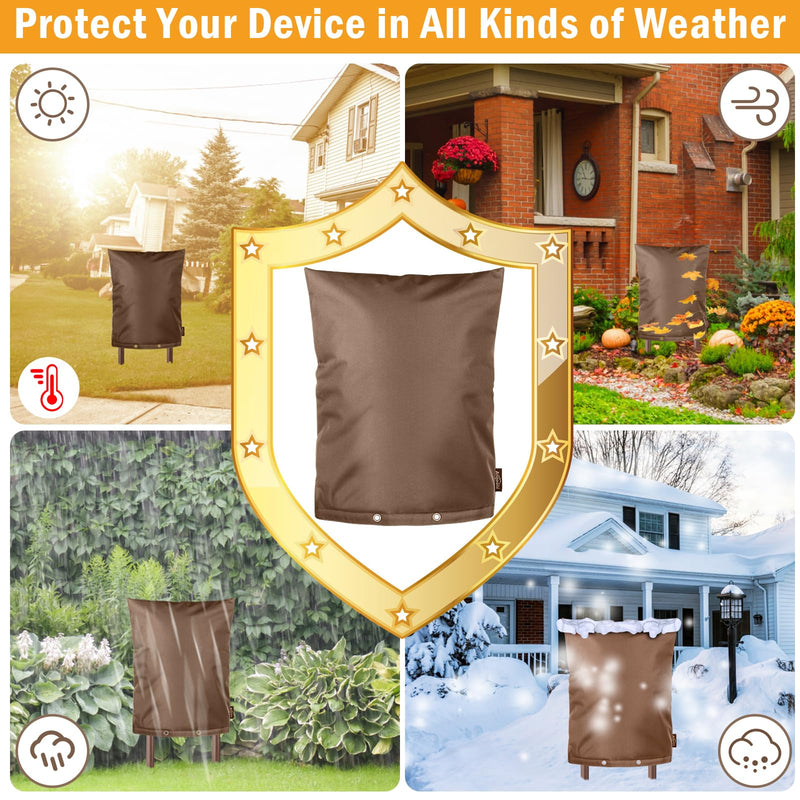 Upgraded Backflow Preventer Cover Aluminum Foil (5℉) - 14"W x 18"H Industrial 600D Winter Sprinkler Valve Covers for Outside, Anti-UV Winter-Freeze Water Well Pump Cover, Brown 14" W x 18" H