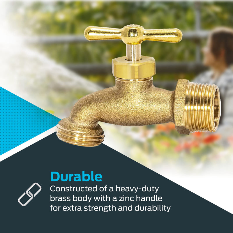EZ-FLO Irrigation Hose Bibb, 3/4 Inch MIP Connection, 3/4 Inch MHT Connection, Brass Plumbing Fitting, 20183 3/4 in.