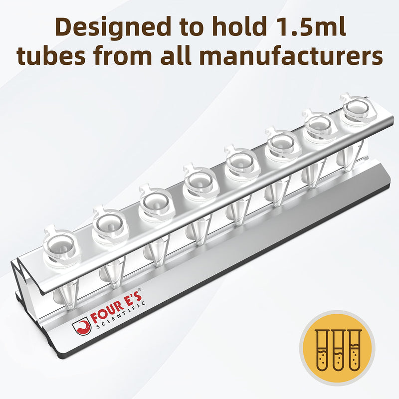 4E's USA Magnetic Bead Rack Separator with Removable Magnet - Aluminum Magnetic Separator for Purification of DNA, RNA Holds 8 (1.5 mL) Eppendorf Tubes, Microcentrifuge Tubes 8 x 1.5ML