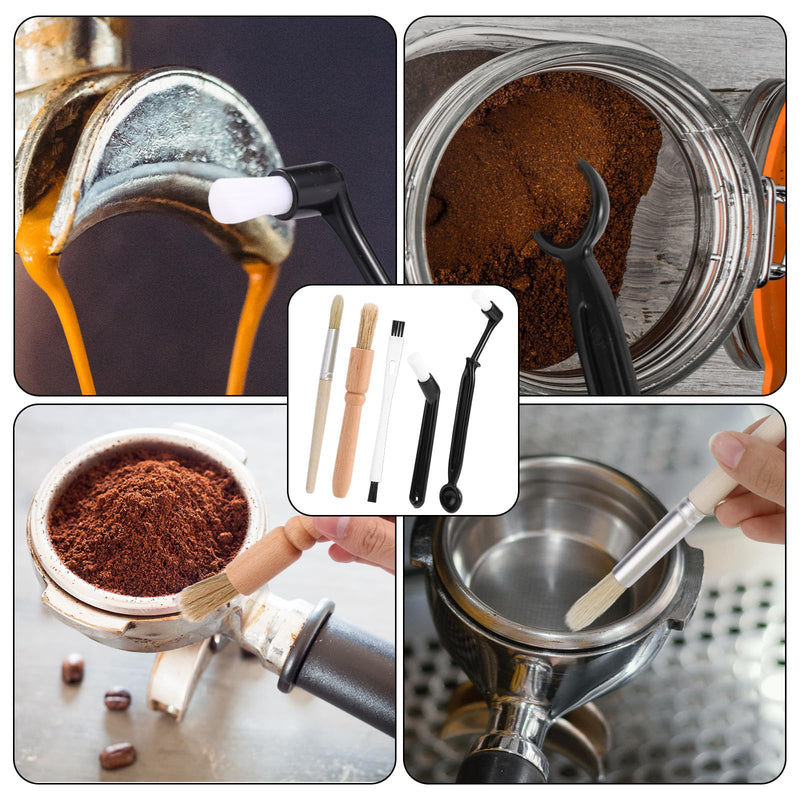 5pcs Coffee Machine Cleaning Brushes Set, Boar Bristle Espresso & Grinder Brushes Kit with Wooden Handle for Coffee Machine Accessories and Kitchen Cleaner
