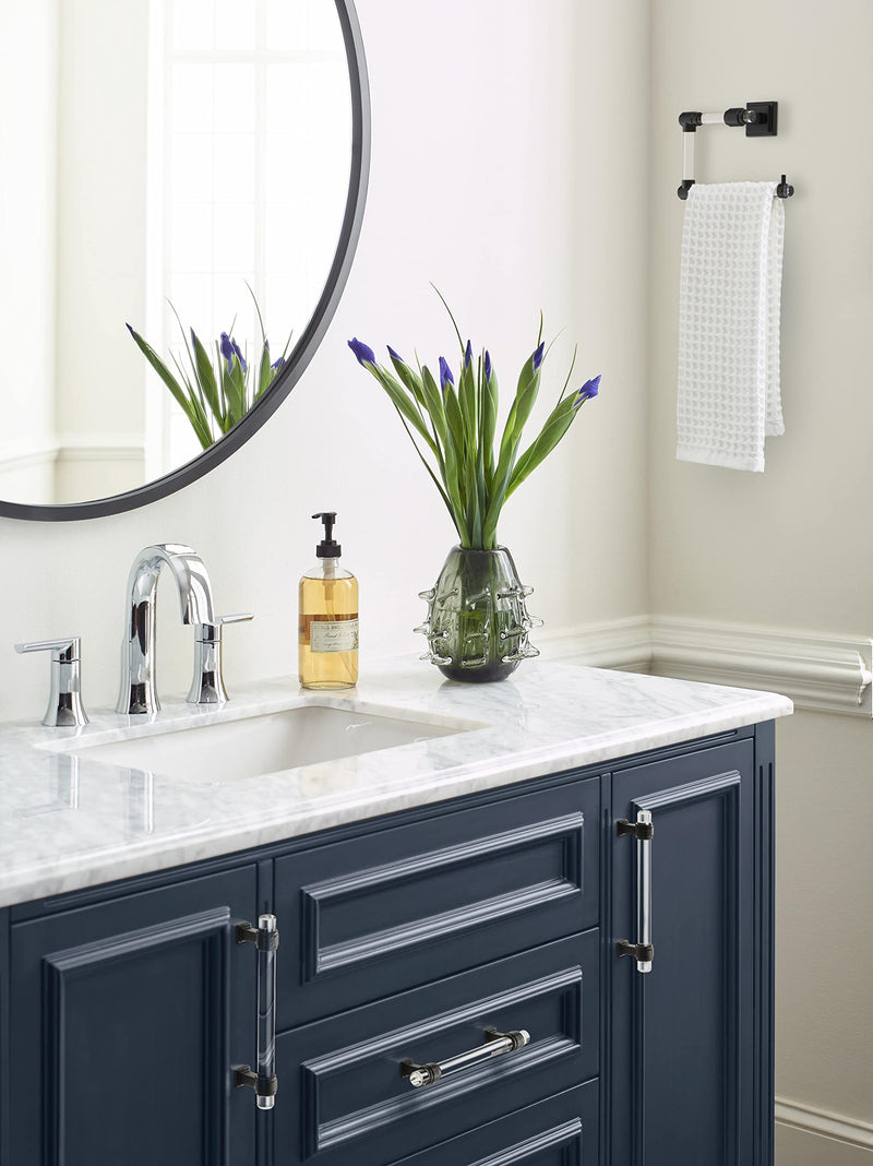 Amerock BH36062CMB | Clear/Matte Black Towel Ring | 5-7/16 inch (138 mm) Width Towel Holder | Glacio | Hand Towel Holder for Bathroom Wall | Small Kitchen | Bath Accessories