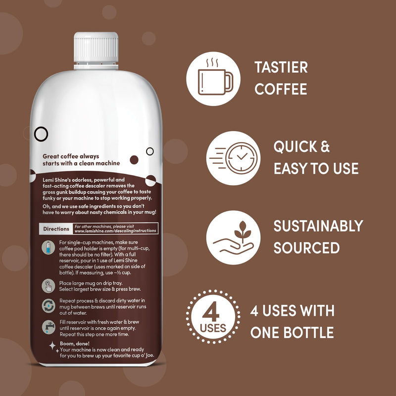Lemi Shine Coffee Descaler - Food-Grade Citric Acid Coffee Maker Cleaner for Nespresso, Keurig, and More - 15 oz 15 Fl Oz (Pack of 1) Coffee Machine