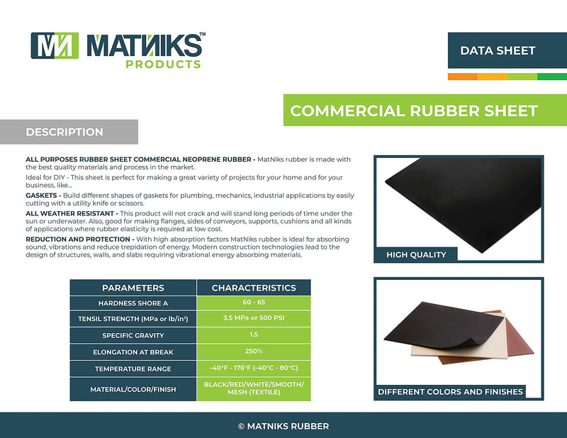 MATNIKS Rubber Sheets, Black, 6x6-Inch,1/16,1/8,1/4 (Variety Pack) Commercial Neoprene Plumbing Pipe Insulation Gaskets DIY Material Supports Leveling Sealing Bumpers Protection Black - Variety Width