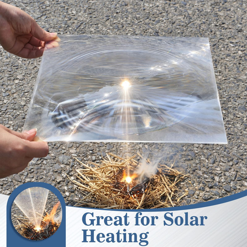 Large Fresnel Lens 300 x 300mm, Acrylic Lens Focal Length 300mm Magnifiying Sheet Fire Starter for Solar Death Ray Solar Heating Oven Physics Experiment 300mm Focal Length