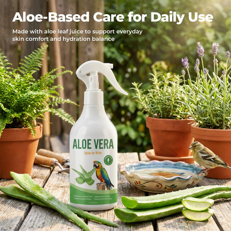 Aloe Vera Spray Bird, Bird Bath Mist for Parrots, Cockatiels, Conures & Finches, Helps Ease Dry Itchy Skin, Moisturizes Feathers, Supports Molting Comfort, Odor-Free, 8.5 fl oz (251 mL)