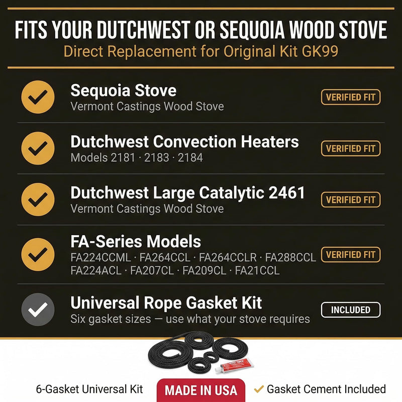 Midwest Hearth GK99 Gasket Kit for Dutchwest 2461, Vermont Castings Sequoia