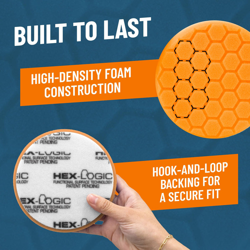 Chemical Guys Hex-Logic 6.5" Quantum Buffing Pad Orange (2 Pack) - Precision Cutting Pad for Swirls and Scratches - Works with Dual Action and Rotary Polishers for Paint Correction (BUFX112HEX602)