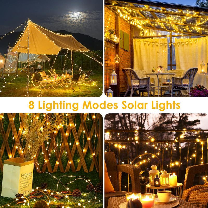 Extra-Long 144FT Solar String Lights for Outside, 2 Pack 400LED Solar Fairy Lights Outdoor, Waterproof Copper Wire with 8 Modes Twinkle Lights for Tree Garden Party Xmas Wedding Decor (Warm White) Warm White 2 Pack-400LED