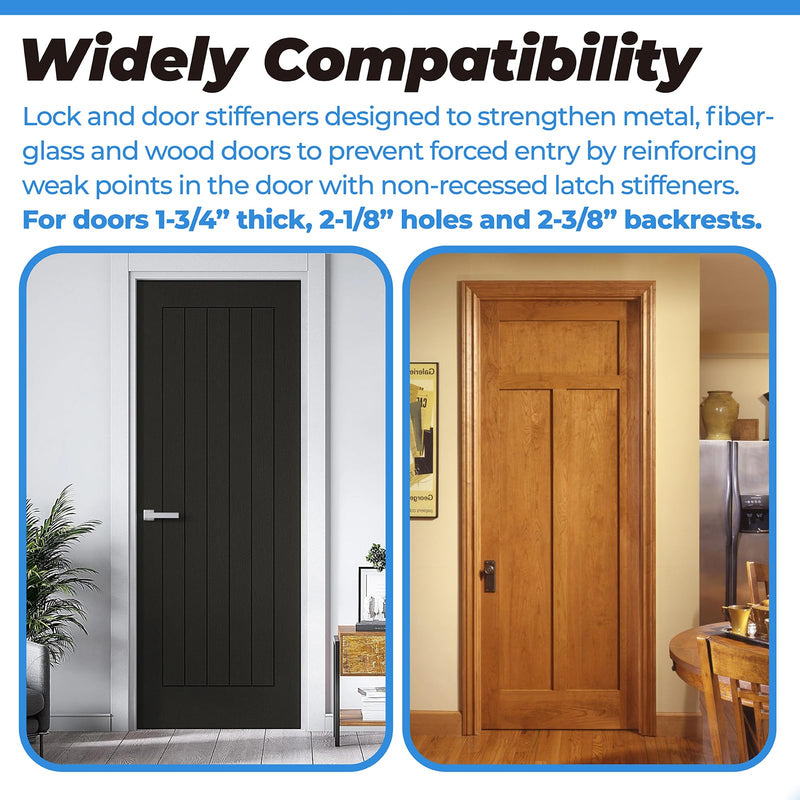 Black U 9553 Stainless Steel Lock and Door Reinforcement Plate for 1-3/4 in Thick Doors, Stainless Steel Finish for Reinforcing and Repairing Doors - 2 Pack
