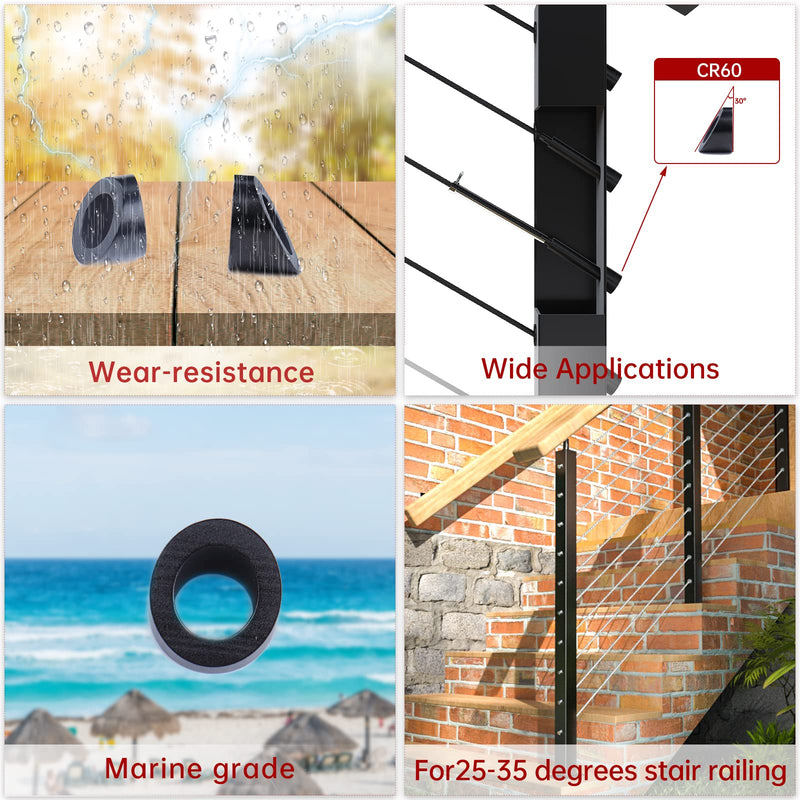 Muzata 20 Pack 3/8" ID Black Cable Railing Angle Washer 25 30 35 Degrees T316 Stainless Steel Black Angle Beveled Washer for 1/8" 5/32" 3/16" Cable Railing Hardware Kit CR60 3/8 Inch
