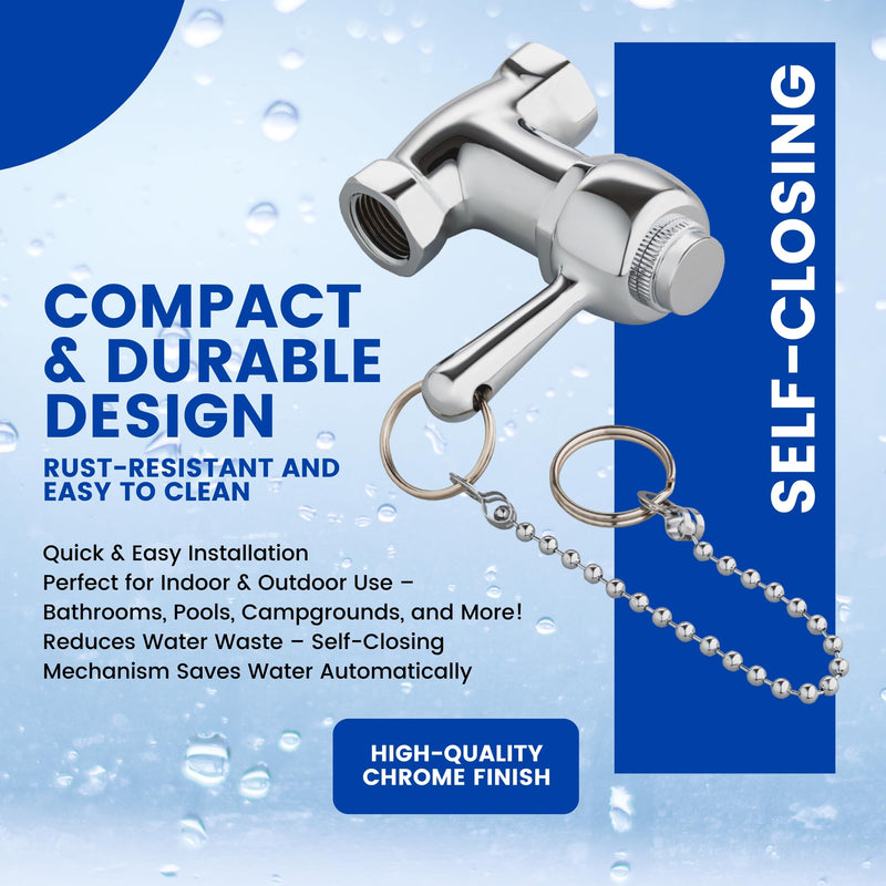 Self-Closing Shower Valve with Pull Chain, Chrome, Indoor or Outdoor Use