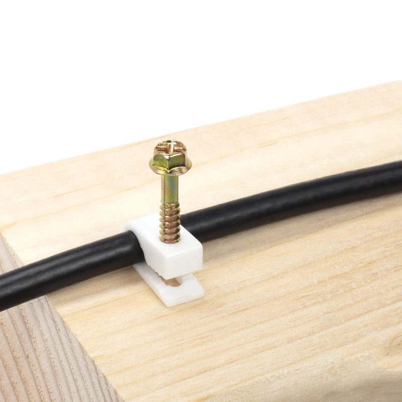 THE CIMPLE CO Ribbed Plastic Conical Anchors and White Cable Screw Clips - for Concrete, Stucco, Brick, Drywall, and Similar - Kit of 10 Screw Clips, and 10 Anchors With White Clips 10 Pack