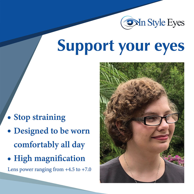 In Style Eyes Super Strength II Magnifying Reading Glasses, Powerful High Magnification Eye Glasses for Women & Men Black 7.0 x