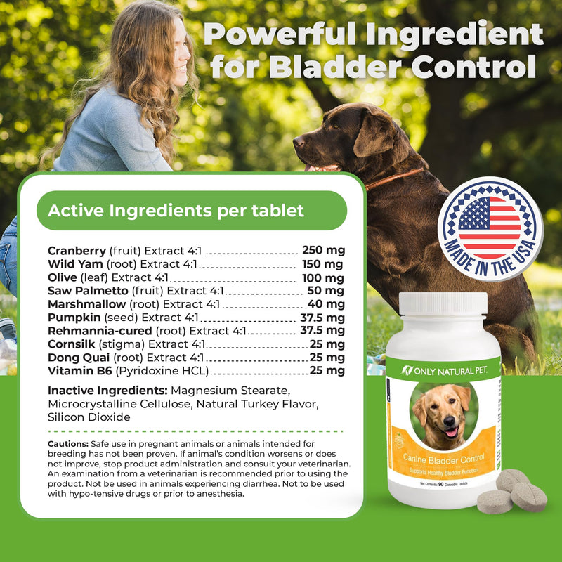 ONLY NATURAL PET Canine Bladder Control - Senior Dog Care Supplement - UTI, Urinary Tract Health, Incontinence Support w/Cranberry Extract | Pills, Vitamins, 90 Chewable Tablets (Natural Turkey) - PawsPlanet Australia