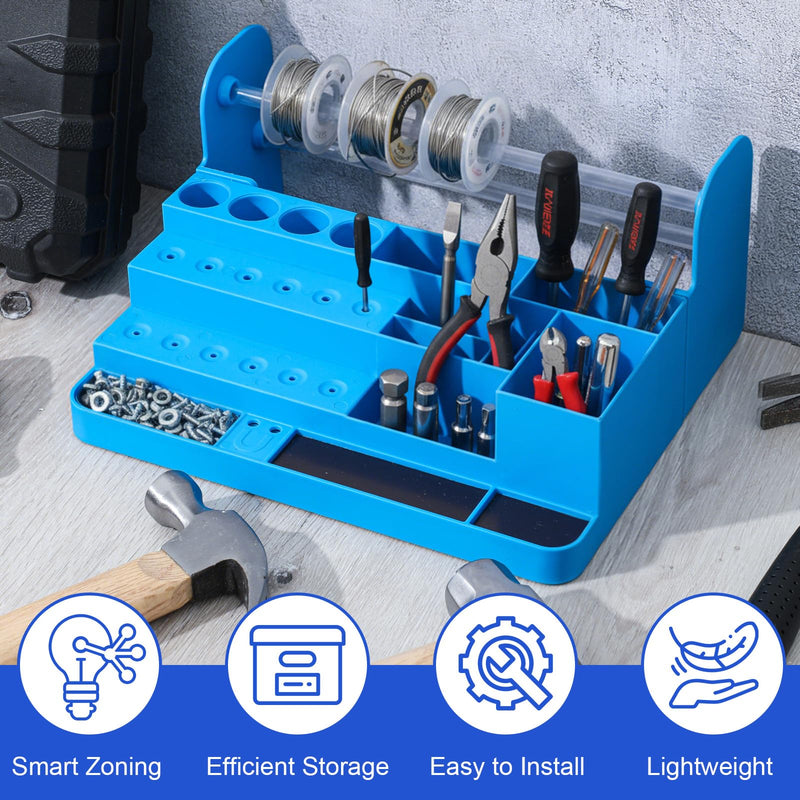 Leinuosen Solder Dispenser Soldering Tools Organizer Reel Stand Non Slip Solder Wire, Flux, Paste and Small Parts Storage Box with Anti Skid Feet(Blue) Blue
