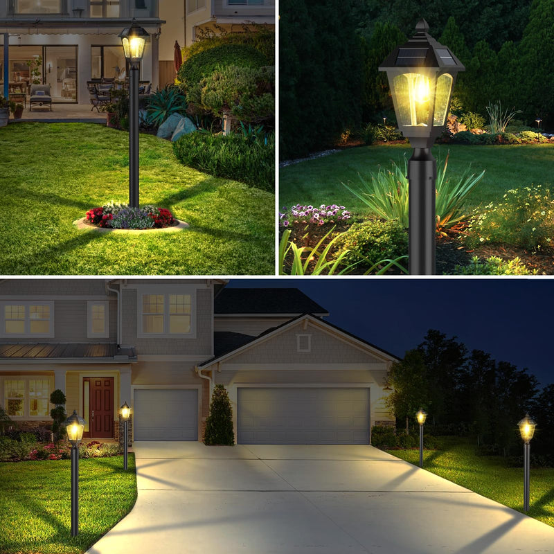 Solar Post Lights Outdoor, Aluminium Solar Lamp Post Light with Pier Mount Base, Outside Decor for Yard Garden Pole Pillar, 100 Lumens (Warm White) ﻿ Warm White
