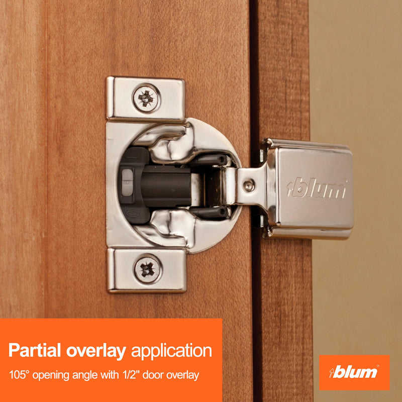 Blum Compact BLUMOTION Soft-Close Face Frame Hinge, 1/2 in Overlay, 10-Pack 10 KITS With Screws