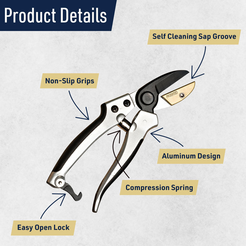 Anvil Pruning Shears for Gardening - 7.75” Heavy Duty Branch Cutter Garden Shears with Rubber Grips for Dry Stems or Small Wood Branches - Hand Pruners for Gardening Tools by Kings County Tools 8" Anvil Pruner