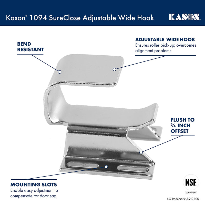 Kason 1094 SureClose Adjustable Wide-Hook, Flush to 3/4 Inch Offset, 11094000026 Hook: Flush to 3/4 Inch