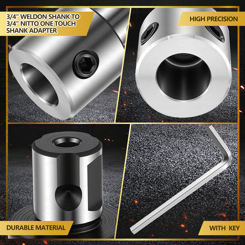 Industrial Tools 3/4" Weldon Shank to 3/4" One Touch Shank Adapter, Quick Change Annular Cutter Adapter, for Magnetic Drill Milling Machine, Heavy Duty Steel, Precision Fit with Pilot Bore