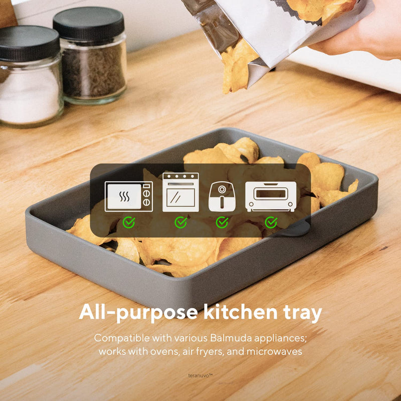Teranuvo Silicone Oven Tray compatible with BALMUDA The Toaster Oven - safe to use, non toxic, durable, dishwasher safe, heat resistant, silicone liners for air flow and drain oil, non stick (Grey) Gray