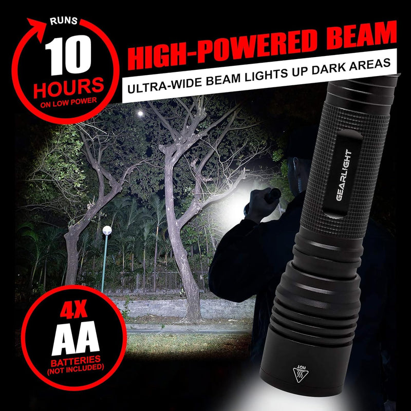 LED Flashlight High Lumens, Tactical Flashlight Battery Powered (Batteries Not Included), Bright Handheld Flashlight for Camping, Hunting, Home, Security, Hiking, Walking at Night & Emergency Use S2000 Black Battery-Powered