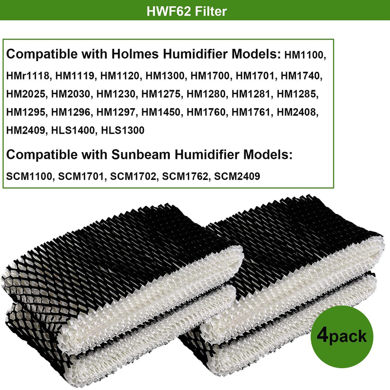 4-Pack Humidifier Wicking Filter Compatible with Holmes HWF62 & HWF62CS, Filter A Replacement Parts HM1701, HM1761, HM1300,HM1100