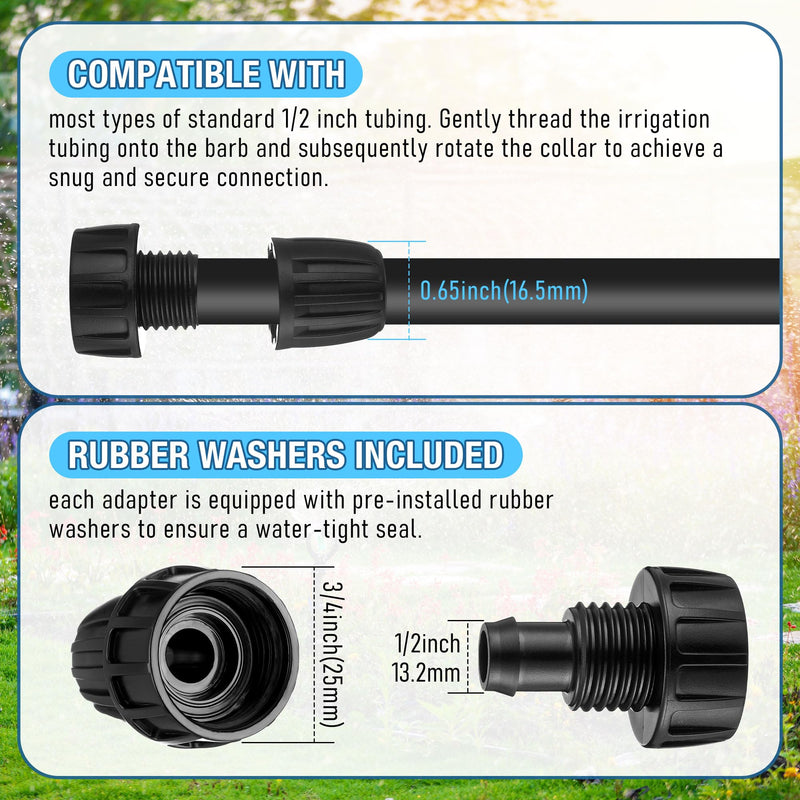 2 Pack Drip Irrigation Pressure Regulator Kit, Water Backflow Preventer for 3/4'' Garden/Faucet Hose Thread and 1/2'' Drip Irrigation Tubing Adapter, Complete Drip Irrigation System (15 Psi) 15 Psi 2