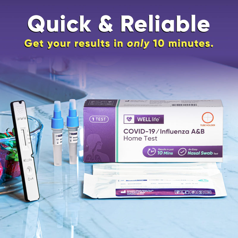 WELLlife COVID-19/Influenza A&B Home Test, Easy-to-Use OTC Flu & Covid Home Test, Fast 10-Min Results with Non-Invasive Nasal Swab, FDA EUA Authorized -[1 Test]