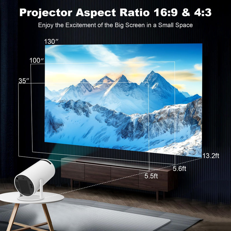 Mini Projector, Support 4K 1080P Portable Projector with Dual Band WIFI6 5G Wireless 5.2 Bluetooth Android 11, 200 ANSI Lumens, 180° Rotatable, Auto Keystone Correction,35"-130" Screen Video Projector HY300PRO