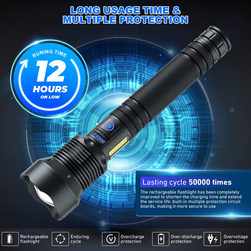 Cinlinso Flashlights High Lumens Rechargeable, 99,000 Lumens Super Bright Led Flashlight, Flash Light with 7 Modes, IPX6 Waterproof, Handheld Powerful Flashlight for Camping, Emergencies (Black) Black