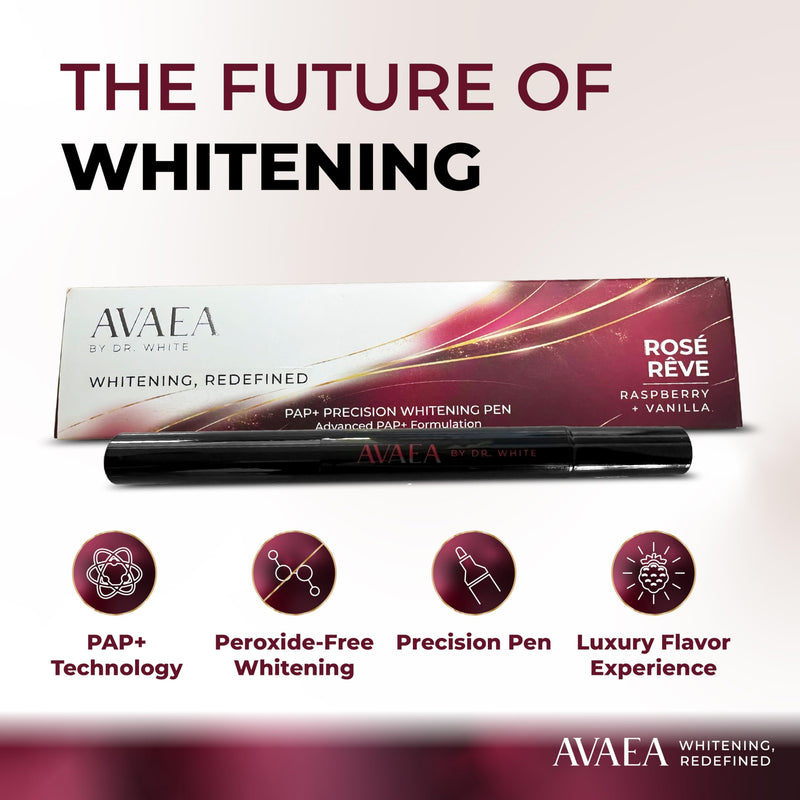 Dr. White’s AVAEA™ Rose Rêve Teeth Whitening Pen | 0.09 Fl Oz Pap+ Precision Whitening Serum | Peroxide-Free Whitening Treatment | Raspberry + Vanilla