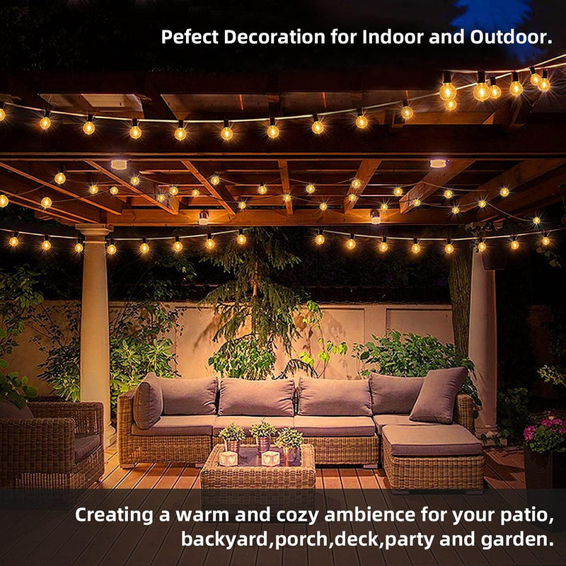 Outdoor String Lights 25ft, G40 Led Patio Lights with 13pcs Plastics Bulbs, Shatterproof Waterproof Connectable Hanging Globe Lights for Porch Cafe Bistro Backyard Gazebo Balcony Party