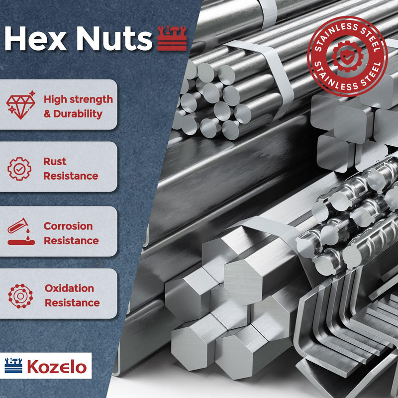 340pcs Hex Nuts Assortment Kit - [#4#6#8#10-24#10-32#12 1/4" 5/16" 3/8" 1/2" 7/16"] 304 Stainless Steel 18-8 (A2-70) Hardware Nuts for Mechanical Repair & Assembly, Silver 1/4",5/16",3/8",7/16",1/2",#4#6#8#10 340