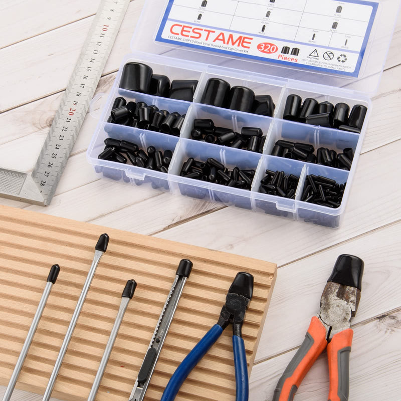 320 Pieces Rubber End Caps Black Round Vinyl End Caps Bolt Screw Covers Caps Rubber Thread Protector Caps Cover in 10 Sizes from 0.08 to 1 Inch Black Caps