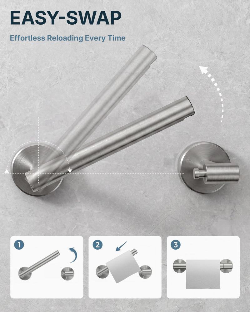 RARXTR 3PCS Bathroom Hardware Set, Brushed Nickel Wall Mounted Toilet Paper Holder, 2 Suction Cup Towel Hooks, Bathroom Accessories SUS 304 Stainless Steel, Rust-Proof, Modern