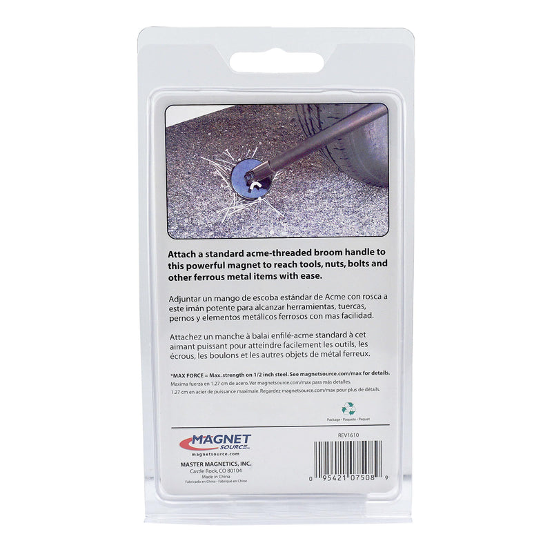 Magnetic Pick-Up Tool Attachment, 3.20" Diameter, 0.440" Thick Magnet Assembly with Acme-Threaded Attachment for Standard Broom Handle, 65 Pounds Pull, 1 Each