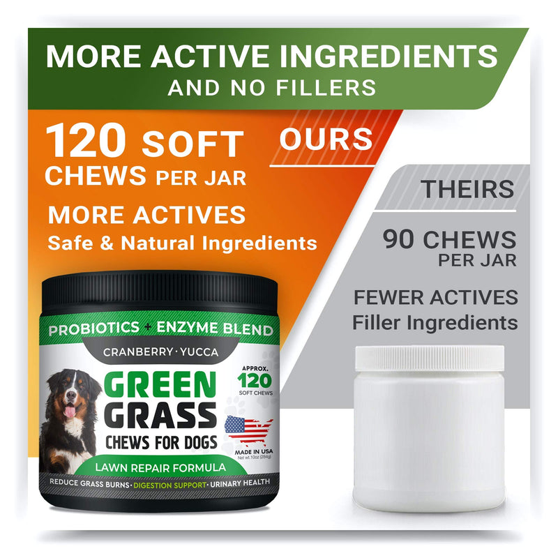 StrellaLab Grass Restore Treats for Dogs - Dog Pee Lawn Repair Chew Probiotics + Digestive Enzymes, Cranberry - Dog Urine Neutralizer for Grass Burn Spots - Health & Wellness Supplements for Dog